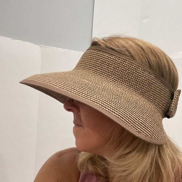 Scala Women's Packable Paper Braid Visor Brown Natural One Size - Picture 1 of 12